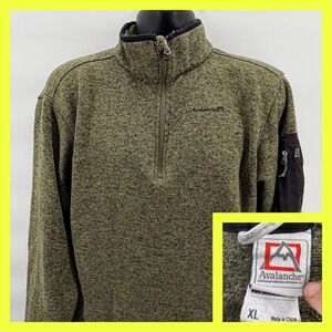 Avalanche Mens XL 1/4 Zip Fleece Pullover Sweater Heathered Green Arm Pocket